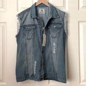 NWT Distressed Denim Vest, Large